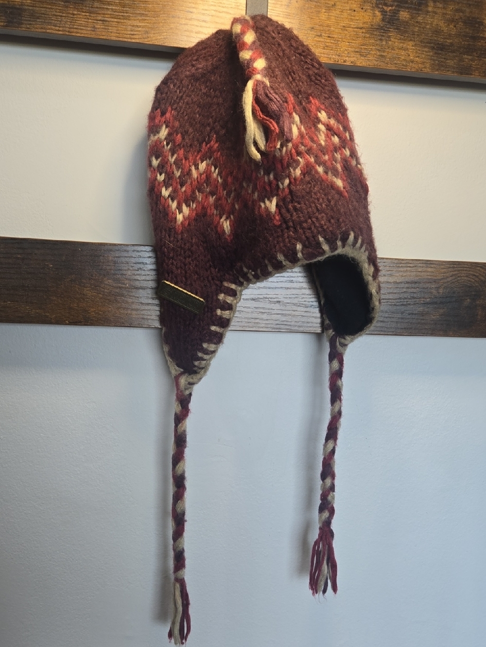 Women's Knit Earflap Hat - Burgundy & Cream